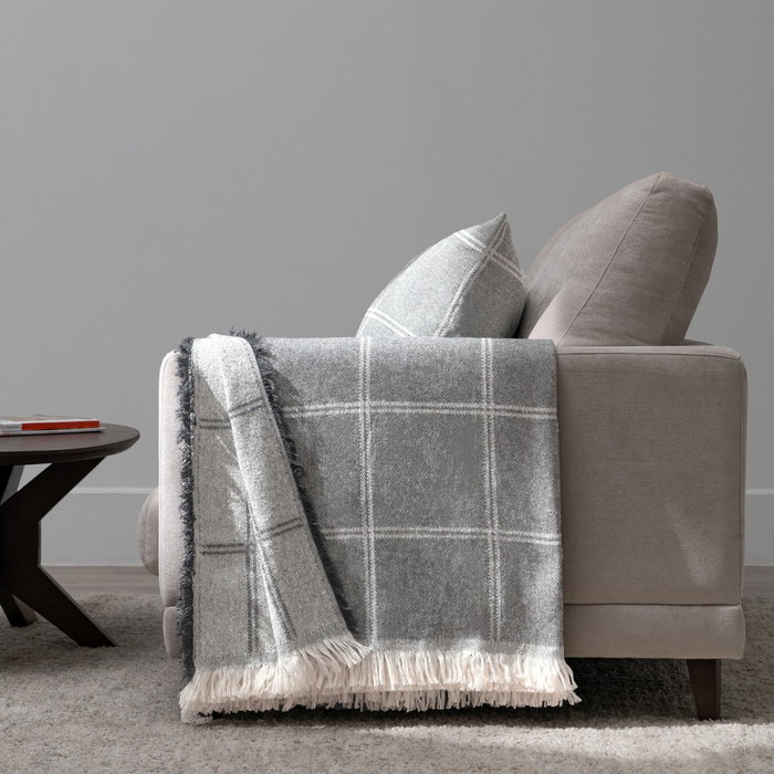 Colcha Cuadros Gris Perla Algodón 280 X 260 cm