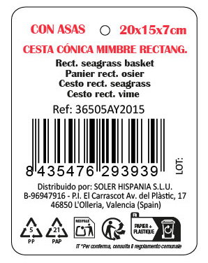 Inde Cesta Cónica de Mimbre Recubierta con Asa (18 Unidades)