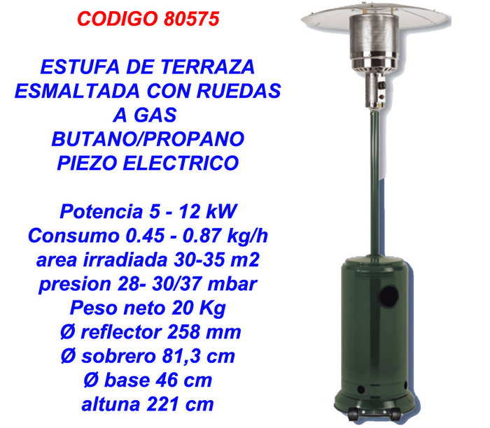 Estufa de gas butano/propano exterior esmaltado negro con ruedas Estufa de gas butano/propano exterior esmaltado negro con ruedas