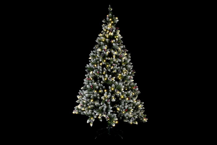 DKD Home Decor Árbol de Navidad LED 210 cm con acabado nevado y detalles de piñas