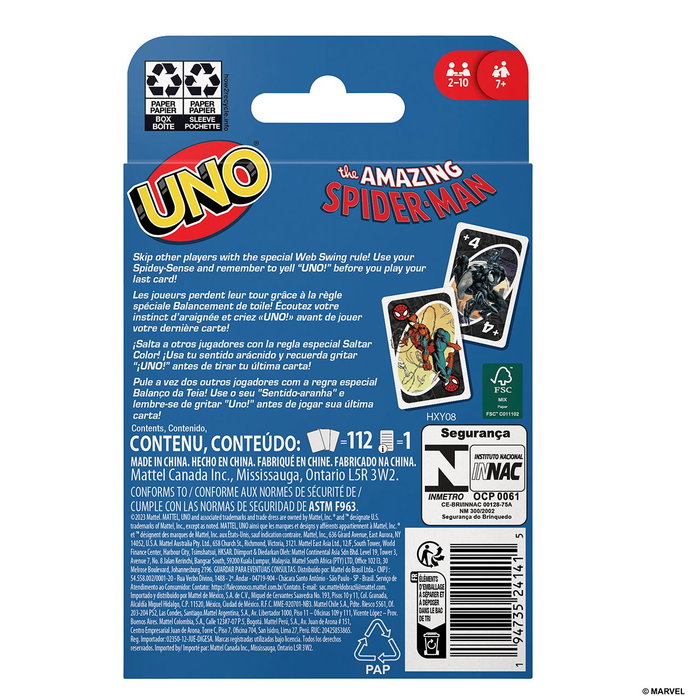 Mattel Games Uno Spiderman Hxy08 Juego de Cartas con Licencia UNO