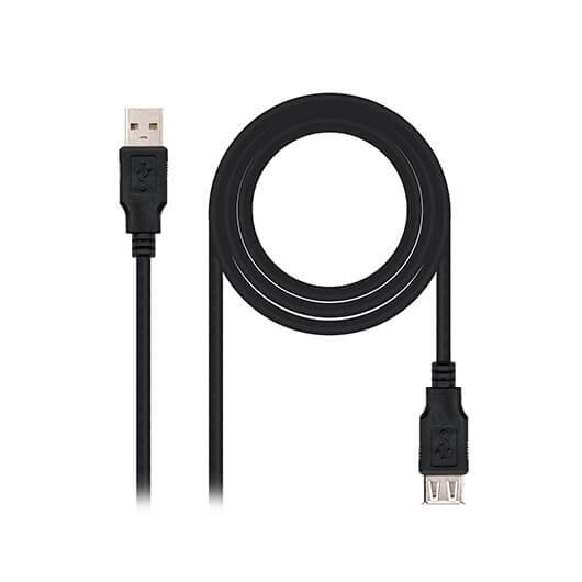 Nanocable Cable Prolongador USB 2.0 de 1m, USB A Macho a USB A Hembra, Negro