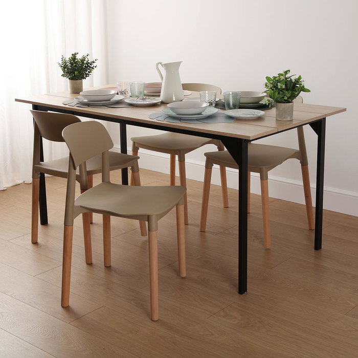 Versa Silla de Cocina Beige de Polipropileno con Patas de Haya 45x76x42 cm (4 Unidades)