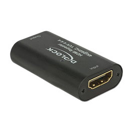 DeLOCK 11462 Repetidor HDMI Repeater 4K 60 Hz UHD Hasta 30 m, Resolucion 3840 x 2160 Pixeles, Ancho de Banda 600 MHz, Negro, Metal