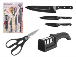 Kinvara Set 3 Cuchillos Tijeras Afilador Negro 27.5 x 42.5 x 6.5 cm (Set de 8)