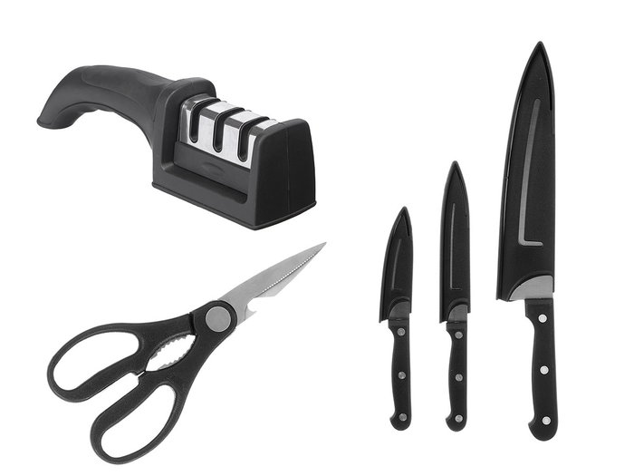 Kinvara Set 3 Cuchillos Tijeras Afilador Negro 27.5 x 42.5 x 6.5 cm (Set de 8) Kinvara Set 3 Cuchillos Tijeras Afilador Negro 27.5 x 42.5 x 6.5 cm (Set de 8)