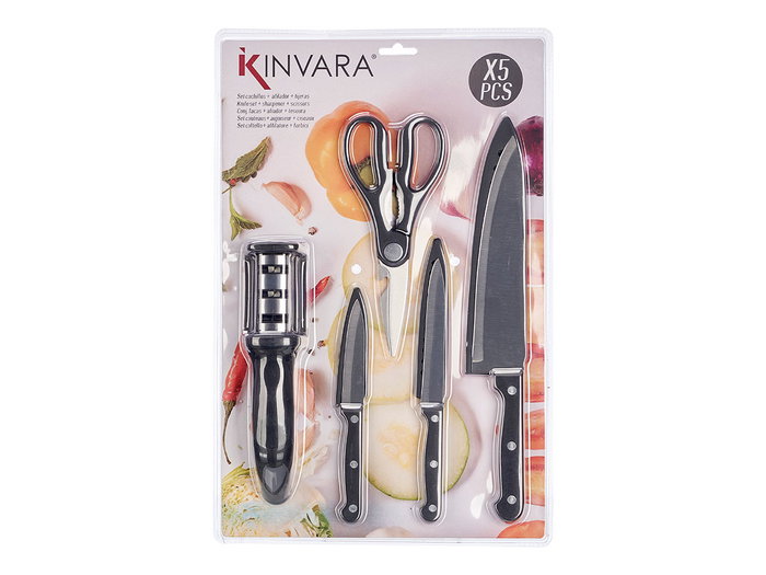 Kinvara Set 3 Cuchillos Tijeras Afilador Negro 27.5 x 42.5 x 6.5 cm (Set de 8) Kinvara Set 3 Cuchillos Tijeras Afilador Negro 27.5 x 42.5 x 6.5 cm (Set de 8)