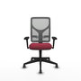 Silla de oficina Motilla con mecanismo Sincro tapizada con Tela color Granate y malla color Gris. Equipada con lumbar 1D, Brazos 3D y Ruedas 65 mm parqué