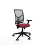 Silla de oficina Motilla con mecanismo Sincro tapizada con Tela color Granate y malla color Gris. Equipada con lumbar 1D, Brazos 3D y Ruedas 65 mm parqué