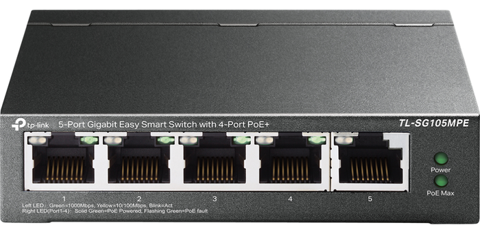 TP-Link TL-SG105MPE Switch Gigabit de 5 puertos con 4 puertos PoE+ TP-Link TL-SG105MPE Switch Gigabit de 5 puertos con 4 puertos PoE+