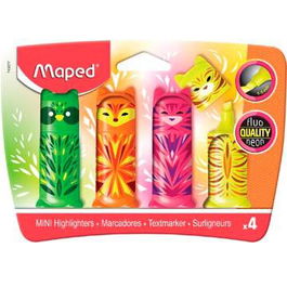 Maped Marcador Fluorescente Mini Friends, Estuche 4 Ud, Colores Surtidos Rosa Naranja Amarillo Verde