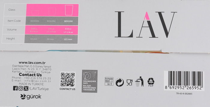 LAV Set 4 Vasos Sidra 520cc Medidas 9x9x12 cm (6 Cajas)