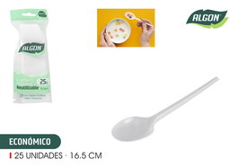 Algon Set de 25 Cucharas Ecológicas, 16.5 cm, de Plástico para Servicio de Comida, 7.4 x 3.4 x 19 cm (36 Unidades)