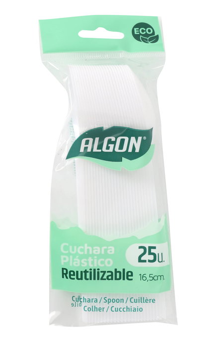 Algon Set de 25 Cucharas Ecológicas, 16.5 cm, de Plástico para Servicio de Comida, 7.4 x 3.4 x 19 cm (36 Unidades)