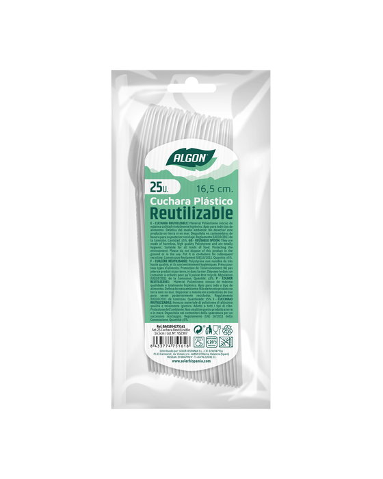 Algon Set de 25 Cucharas Ecológicas, 16.5 cm, de Plástico para Servicio de Comida, 7.4 x 3.4 x 19 cm (36 Unidades)