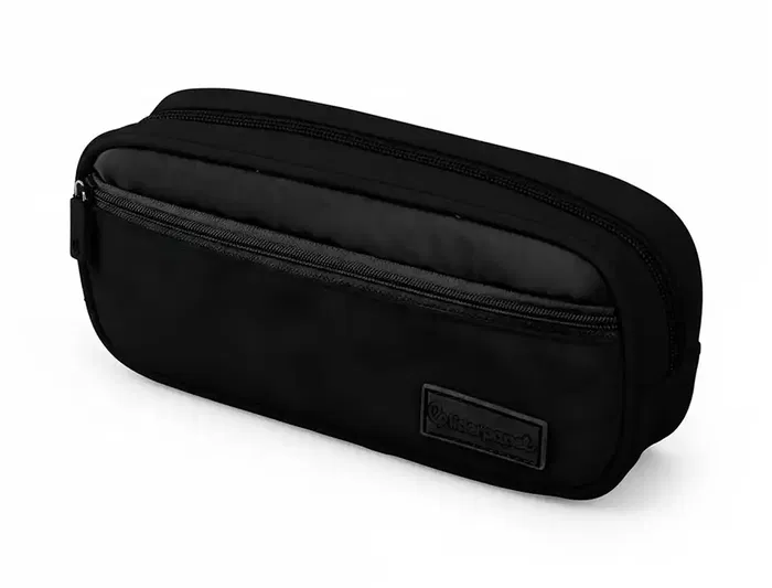 Liderpapel Estuche Portatodo Duo 2 Cremalleras con Bolsillo Frontal, 220x90x50 mm, Expositor 6 Unidades en Colores Combinados (Negro, Rosa, Azul, Verde, Azul Oscuro)