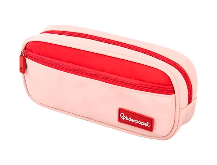 Liderpapel Estuche Portatodo Duo 2 Cremalleras con Bolsillo Frontal, 220x90x50 mm, Expositor 6 Unidades en Colores Combinados (Negro, Rosa, Azul, Verde, Azul Oscuro)