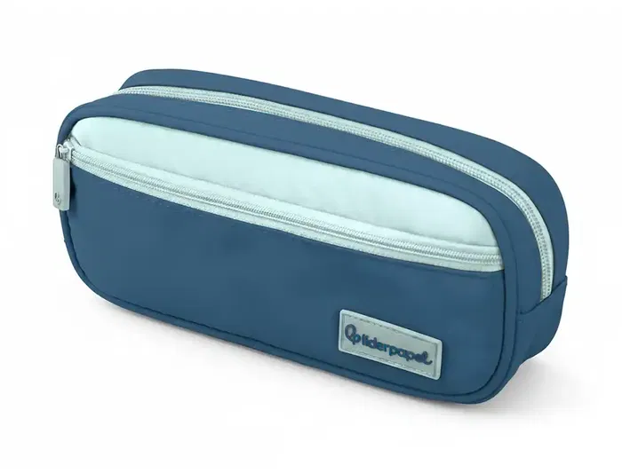 Liderpapel Estuche Portatodo Duo 2 Cremalleras con Bolsillo Frontal, 220x90x50 mm, Expositor 6 Unidades en Colores Combinados (Negro, Rosa, Azul, Verde, Azul Oscuro)