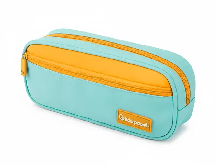 Liderpapel Estuche Portatodo Duo 2 Cremalleras con Bolsillo Frontal, 220x90x50 mm, Expositor 6 Unidades en Colores Combinados (Negro, Rosa, Azul, Verde, Azul Oscuro)