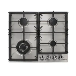 Haeger PG-4GI.005A - Encimera de Gas Integrada 60 cm, Acero Inoxidable, 4 Zonas de Cocción con Quemador Wok de 3000 W, Encendido Electrónico, Control Giratorio, para GLP