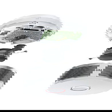 GIRA Dual Q Detector de Humo Fotoeléctrico Inalámbrico, Blanco y Plata, Alarma 85 dB, IP42, Batería Litio 10 Años