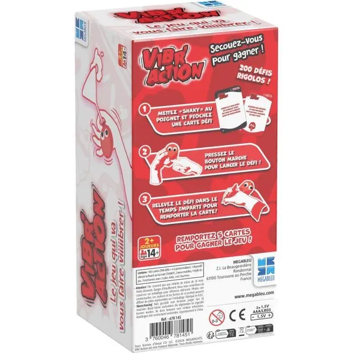 Megableu Vibr'Action MEG3760046781451 Juego de mesa - 200 desafíos vibratorios con pulsera - Idioma francés