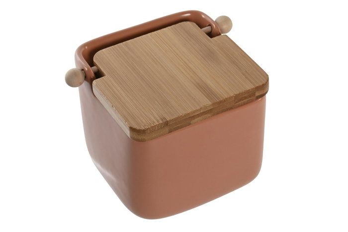 DKD Home Decor Chinalight 22 Salero Vintage Terracota Amarillo Dolomita Bambú 12 x 11 x 15 cm (4 Unidades)