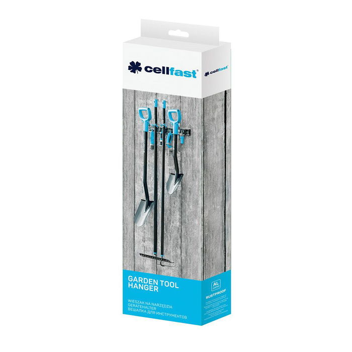 Cellfast Colgador de Herramientas de Jardín de Aluminio, 4 Asas Autoblocantes, Capacidad 10 kg, Anchura 505 mm