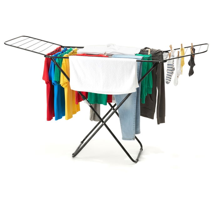 Inde Tendedero metálico extensible de 18 m, color negro brillo, largo 127 x ancho 51 x alto 3.5 cm (6 Unidades)