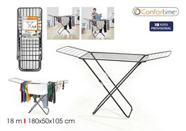 Inde Tendedero metálico extensible de 18 m, color negro brillo, largo 127 x ancho 51 x alto 3.5 cm (6 Unidades)