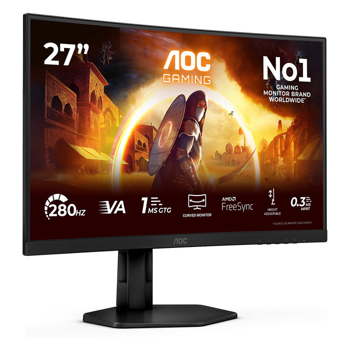 AOC C27G4ZXU - Monitor Gamer Curvo 27" Full HD, 280Hz, 1ms, FreeSync, HDR10, VA, 1500R, 2xHDMI, DP, USB Hub, Altavoces, Ajustable, Negro
