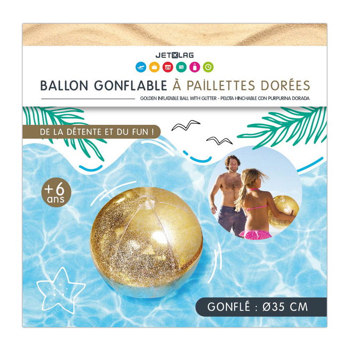 Jet Lag Balón Hinchable Dorado Transparente con Confetti 35 cm