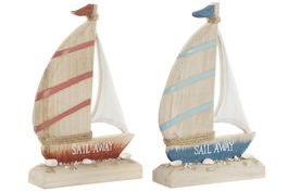 DKD Home Decor Decoración Velero Azul Rojo Madera Hecho a Mano 2 Unidades 4.5 x 23.5 x 15 cm