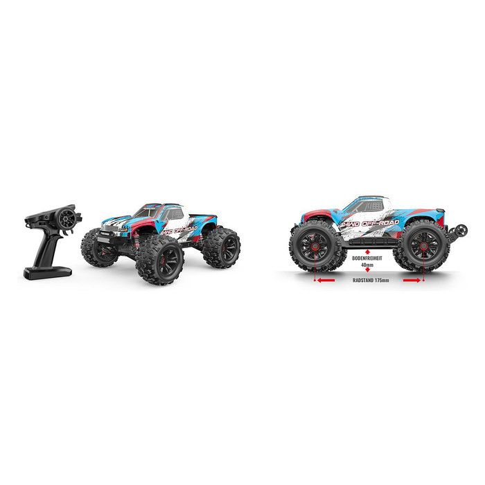 AMEWI Camión Monstruo Radio Control 1:16 Eléctrico Brushless 4x4, 45 km/h, 310 mm, LED, 2.4 GHz, 3 Canales, LiPo 1050 mAh, Edad 14+, Ref 22627