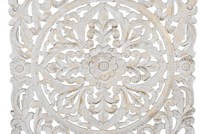 DKD Home Decor Cabecero de Cama Estilo Indio con Mandala, Blanco y Dorado, 182 cm