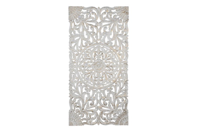 DKD Home Decor Cabecero de Cama Estilo Indio con Mandala, Blanco y Dorado, 182 cm