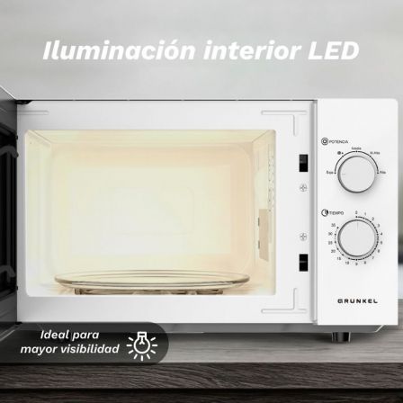 Grunkel MW-25EASY Microondas Mecánico 25L, 850W, Blanco, 5 Niveles de Potencia, Función Descongelar