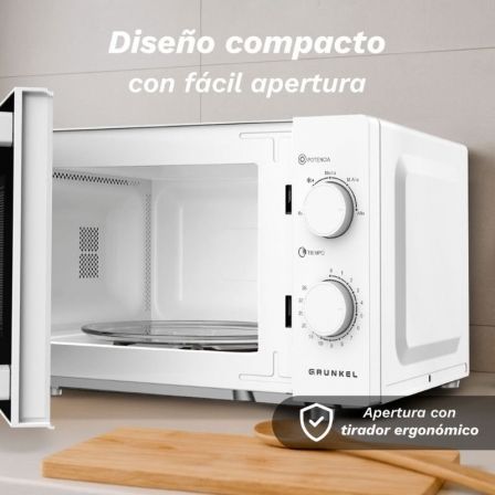 Grunkel MW-25EASY Microondas Mecánico 25L, 850W, Blanco, 5 Niveles de Potencia, Función Descongelar