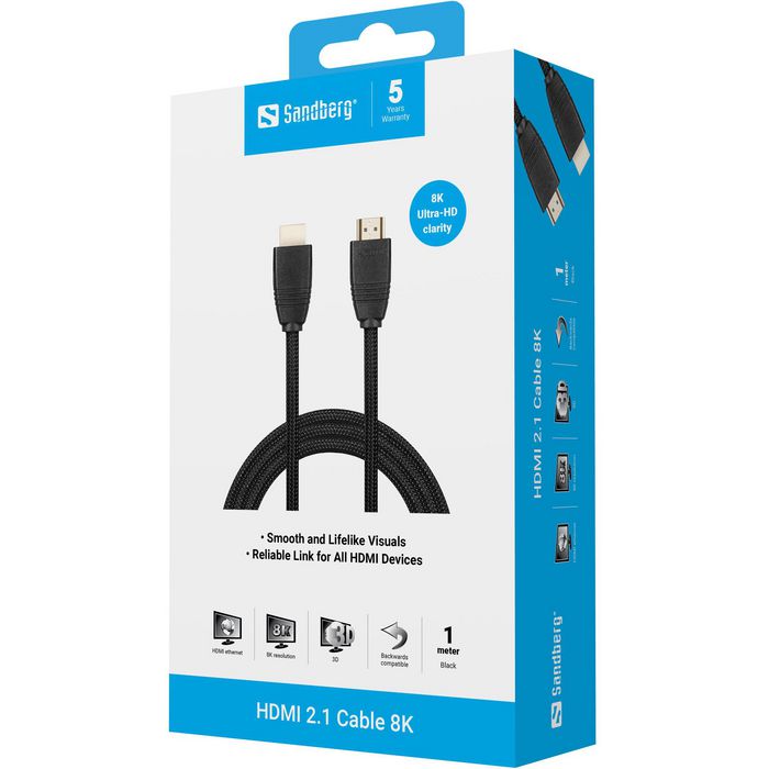 Sandberg Cable HDMI 2.1 Ultra Alta Velocidad 8K 1m - Soporta 8K 60Hz, 4K 120Hz, HDR