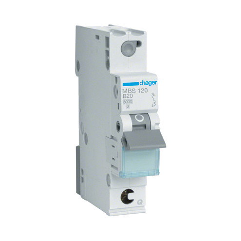 Hager MBS120 Interruptor magnetotérmico 1 polo 20 A curva B Hager MBS120 Interruptor magnetotérmico 1 polo 20 A curva B