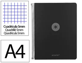 Antartik Cuaderno Espiral A4 Micro Tapa Foam 120 Hojas 90g Cuadrícula 5mm Negro con 5 Bandas y 4 Taladros