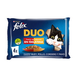 Felix Fantastic Duo Festin Comida Húmeda para Gatos Variedad de Sabores, 12 Packs de 4 latas de 85 gr cada una