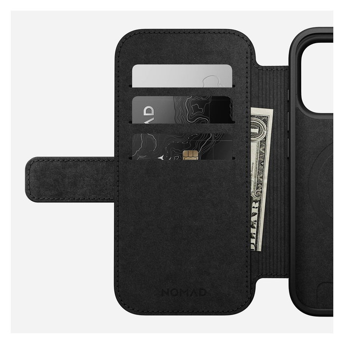 Nomad Modern Leather Folio para iPhone 17 Pro - Funda tipo libro con MagSafe, 3 bolsillos para tarjetas, Negro Nomad Modern Leather Folio para iPhone 17 Pro - Funda tipo libro con MagSafe, 3 bolsillos para tarjetas, Negro
