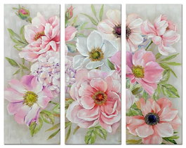 DKD Home Decor Cuadro Lienzo MDF 60x3x150 Flores Surtido de 3 piezas