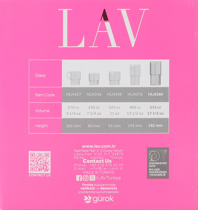 LAV Set 6 Vasos 515 cc Helen (8 Cajas)
