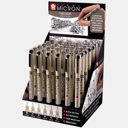 Talens Pigma Micron Expositor 36 Rotuladores Fineliner Permanente Negro Puntas Varias