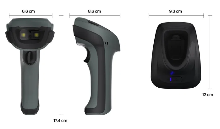 Safescan 350-BT Lector de códigos de barras inalámbrico 1D/2D CMOS Negro y Gris con soporte de carga
