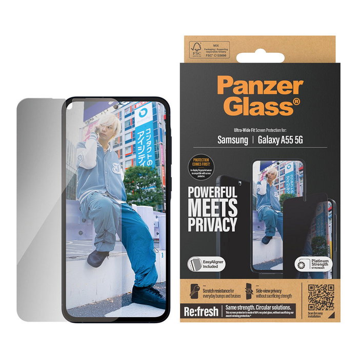 PanzerGlass P7358 Protector de Pantalla Privacidad para Samsung Galaxy A55 5G (6.6"), Anti-rayones, Gris, Filtro Vertical