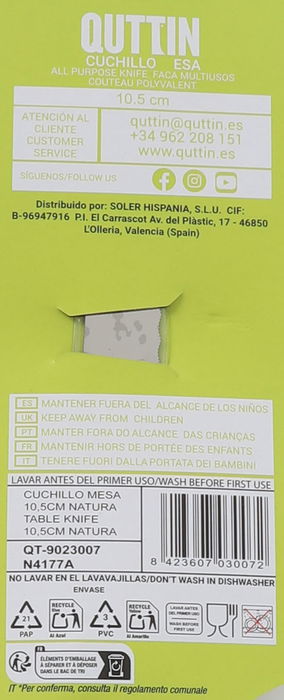 Quttin Cuchillo de Mesa Natura 10.5 cm (60 Unidades)