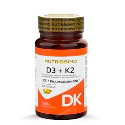 NUTRISSIMO D3 K2 2000Ui K2-T 120 Cápsulas Vitamina D3 y K2 para Huesos, Músculos y Sistema Inmunológico